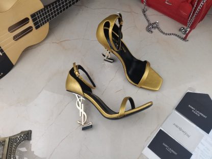 Ysl letter metal buckle paint YSL letter heel high heel sandals