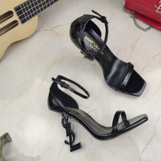 YSL letter metal buckle lacquered YSL letter high-heeled sandals
