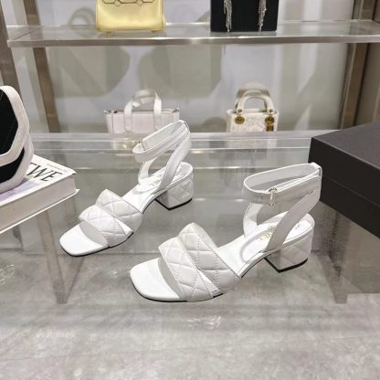 Chanel white spring and summer new classic sandals heel height 5cm - Image 5