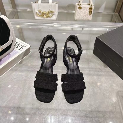 Chanel black spring and summer new embroidered Linge classic sandals, heel height 5cm - Image 4