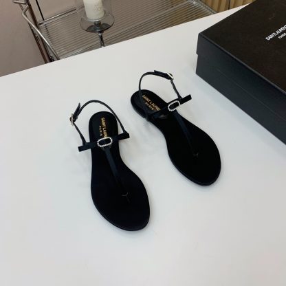 Ysl silk diamond buckle flat sandals - Image 5