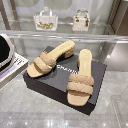 Chanel Spring/Summer New Arrival Apricot Embroidered Linge Classic Sandals Heel Height 5cm - Image 5