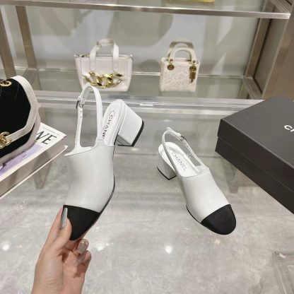 Chanel white spring and summer new classic imported sheepskin sandals heel height 5cm - Image 5