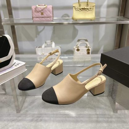 Chanel apricot spring and summer new classic imported sheepskin sandals heel height 5cm - Image 5