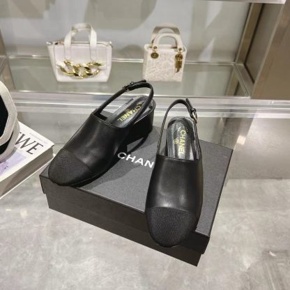 Chanel black spring and summer new classic imported sheepskin sandals heel height 5cm - Image 5