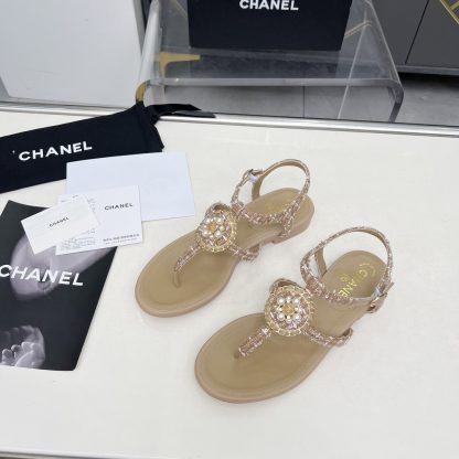 Chanel Spring-Summer Dance Shoes Collection New Retro Apricot Sandals - Image 5