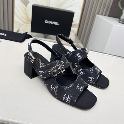 Chanel Spring/Summer Dancing Shoes Collection Black Printed Slimming Sandals Heel Height 5cm - Image 5