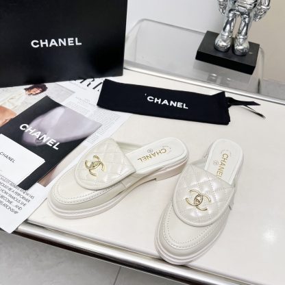 Chanel autumn and winter new goddess elegant temperament off-white half-slippers - Image 5