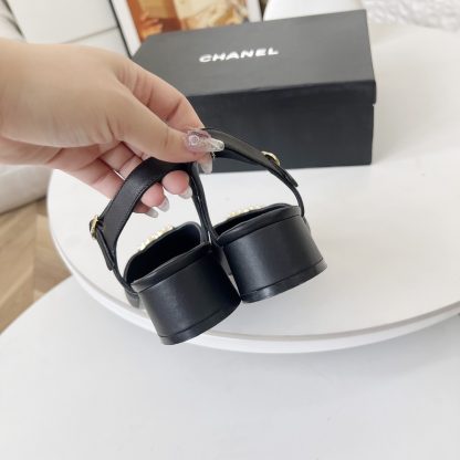 Chanel Spring and Summer Dance Shoes Series New Black with Pearl Sandals - Image 5
