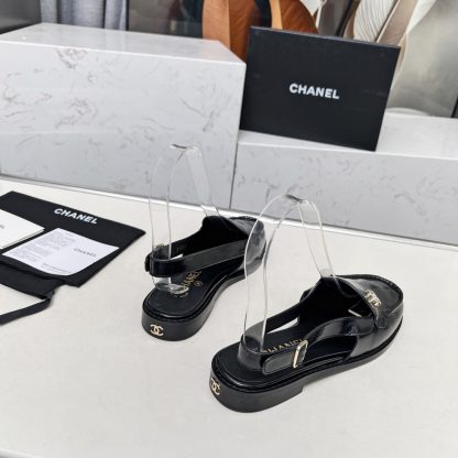 Chanel Spring and Summer Dance Shoes Series New Black Small Round Head Sandals Heel Height 2.5cm - Image 5