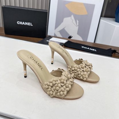 Chanel Spring and Summer Apricot Dance Shoes Series New Custom Flower Sandals Heel Height 8.5cm - Image 5