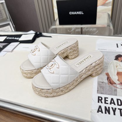 Chanel denim white spring and summer dancing shoes series slimming sandals with a heel height of 6.5cm - Image 5