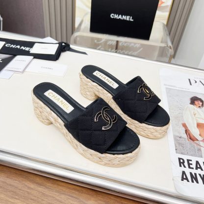 Chanel denim black spring and summer dancing shoes series slimming sandals with a heel height of 6.5cm - Image 5