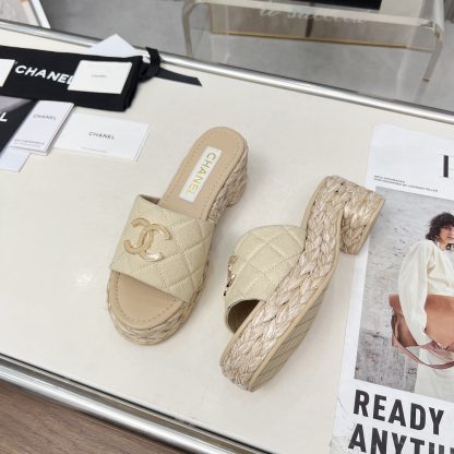 Chanel denim apricot spring and summer dancing shoes series slimming sandals with a heel height of 6.5cm - Image 5