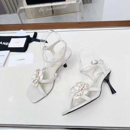 Chanel Spring and Summer White Dancing Shoes Collection Custom Flower Stiletto Sandals Heel Height 7.5cm - Image 5