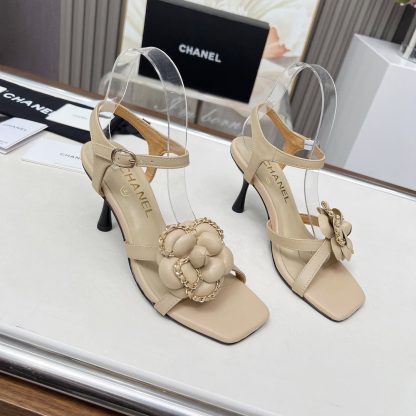 Chanel Spring and Summer Apricot Dance Shoes Series Custom Flower Stiletto Sandals Heel Height 7.5cm - Image 5