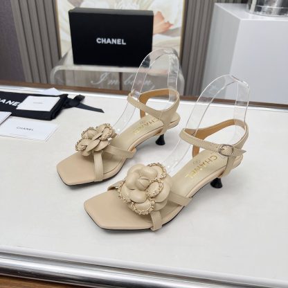 Chanel Spring/Summer Dancing Shoes Collection Apricot Retro Custom Flower Stiletto Sandals Heel Height 5cm - Image 5