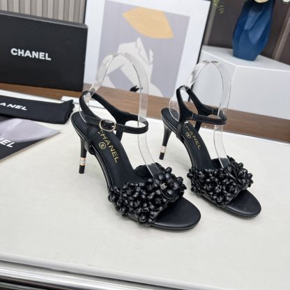 Chanel Spring and Summer Dance Shoes Series New Black Stiletto Custom Flower Sandals Heel Height 8.5cm - Image 5