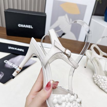 Chanel Spring and Summer Dance Shoes Series New White Stiletto Custom Flower Sandals Heel Height 8.5cm - Image 5