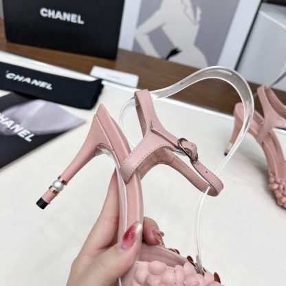 Chanel Spring and Summer Dance Shoes Collection New Pink Stiletto Custom Flower Sandals Heel Height 8.5cm - Image 5