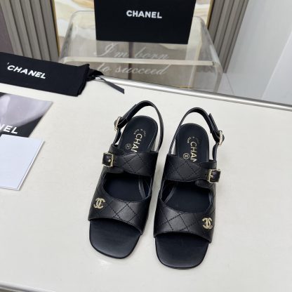 Chanel Spring and Summer Dance Shoes Series New Black Chunky Heel Sandals Heel Height 5cm - Image 5