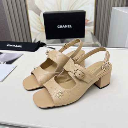 Chanel Spring and Summer Dance Shoes Series New Apricot Chunky Heel Sandals Heel Height 5cm - Image 5