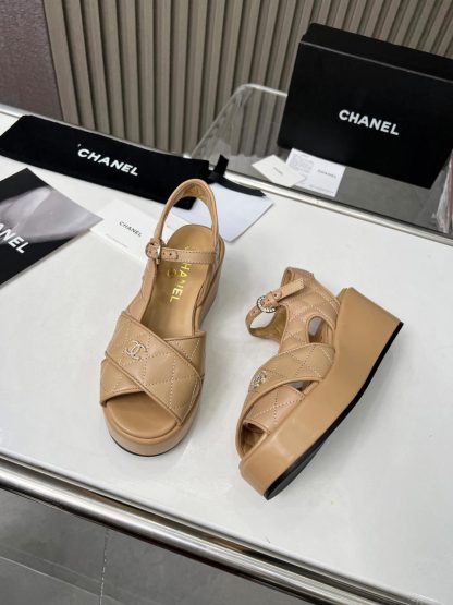 Chanel apricot platform wedge-heeled thick-soled summer sandals - Image 3