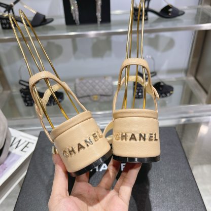 Chanel Early Spring Small Round Toe Slimming and Heightening Apricot Block Heel Sandals Heel Height 4.5cm - Image 5