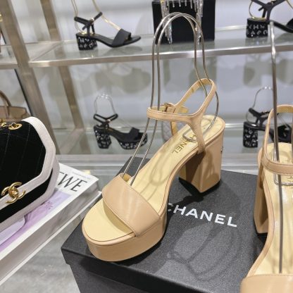 Chanel Early Spring Apricot Small Round Toe Color Brick Slim Sandals Heel Height 9cm - Image 4