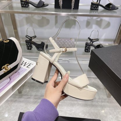 Chanel Early Spring Off-White Round Toe Colored Brick Slimming Sandals Heel Height 9cm - Image 5