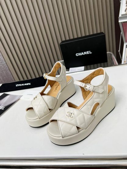 Chanel white platform wedge heel thick-soled summer sandals - Image 3