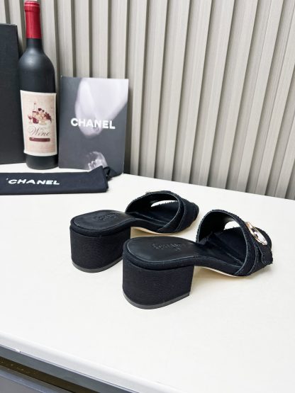 Chanel black elegant lady temperament durable thick heel sandals - Image 5