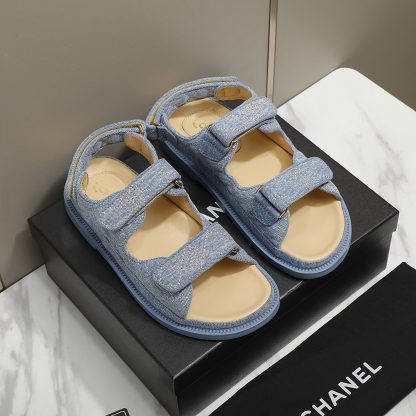 Chanel Temperament Denim Blue Classic Sandals - Image 5