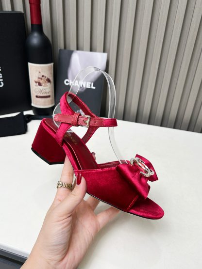 Chanel red spring and summer celebrity temperament super durable thick heel sandals - Image 5