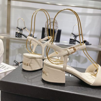 Chanel Early Spring Small Round Head White Flash Brick Sandals Heel Height 4.5cm - Image 5