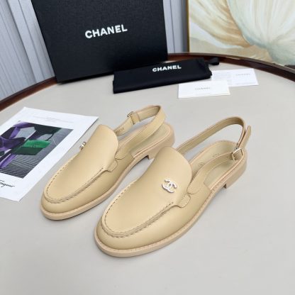 Chanel apricot spring and summer dancing shoes series retro style half-slip sandals heel height 2.5cm - Image 5