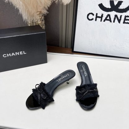 Chanel Spring and Summer Dance Shoes Series New Black Slimming Bow Stiletto Sandals - Image 5