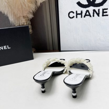 Chanel Spring and Summer Dance Shoes Series New Products White Slimming Bow Stiletto Sandals - Image 5