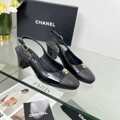 Chanel Spring and Summer Dancing Shoes Series Black Shiny Small Round Head New Sandals Heel Height 6cm - Image 5