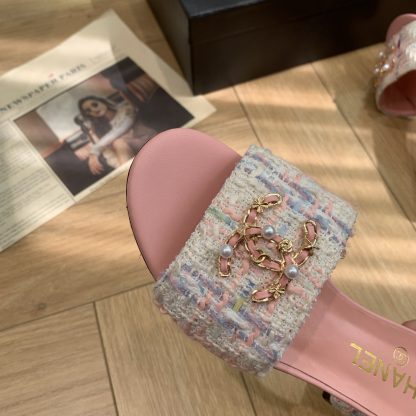 Chanel spring and summer new pink goddess elegant and durable thick heel sandals - Image 5