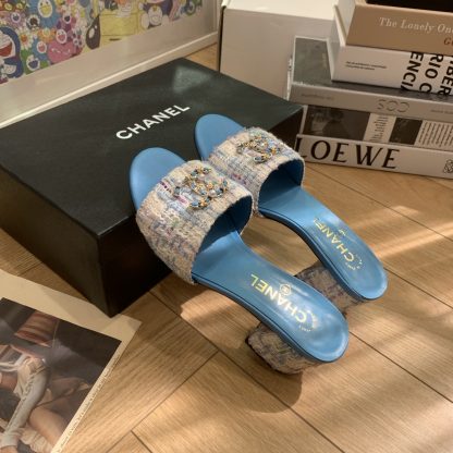 Chanel spring and summer new blue goddess elegant and durable thick heel sandals - Image 5