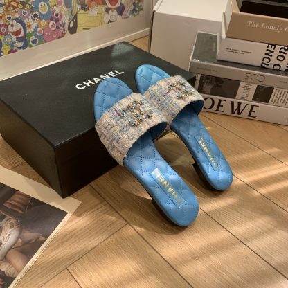 Chanel Spring and Summer new blue goddess elegant and durable flat sandals - Image 5