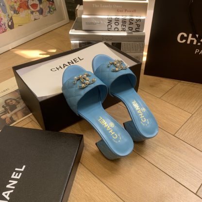Chanel's new blue spring and summer style, elegant and durable thick-heeled sandals, heel height 4.5cm - Image 5