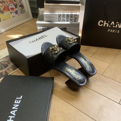 Chanel's new black spring and summer style celebrity temperament durable thick heel sandals heel height 4.5cm - Image 5