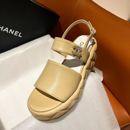 Chanel new bow high heel apricot sandals, heel height 7.5cm - Image 5