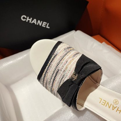 Chanel beige new bow thick heel sandals heel height 4.5cm - Image 5