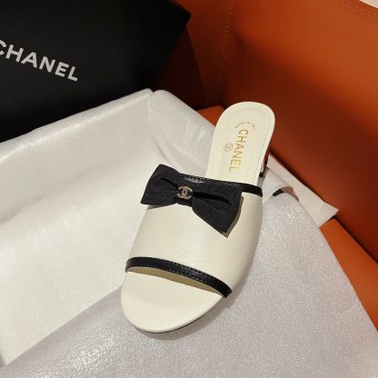 Chanel white new bow thick heel sandals heel height 4.5cm - Image 5