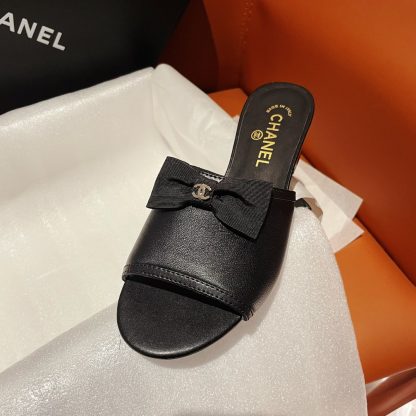 Chanel black new bow thick heel sandals heel height 4.5cm - Image 5