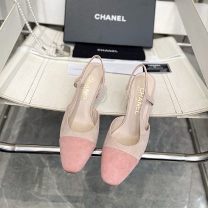 Chanel thick heel square toe color matching light pink all-match high heel sandals - Image 5
