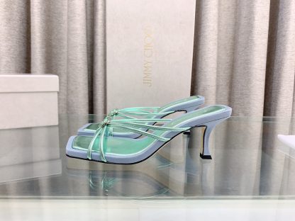Jimmy Choo Simple and Stylish Heart-shaped Crystal Diamond Strapped High Heels - Image 5